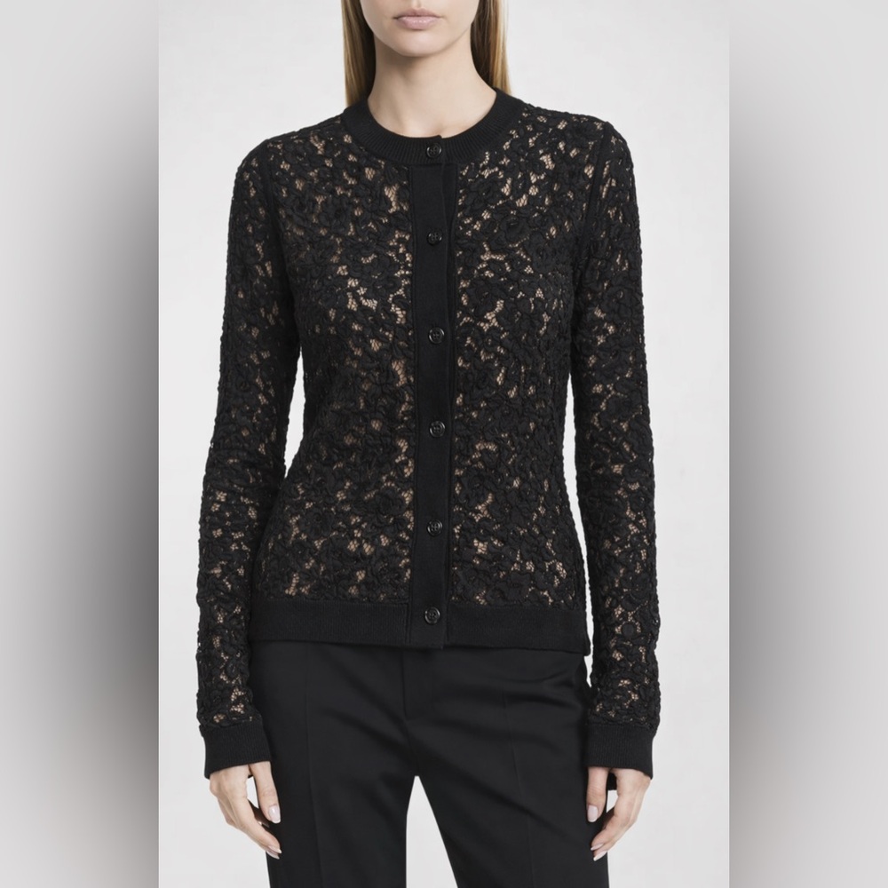 EUC Chloe Lace Wool Silk Black Beige Cardigan